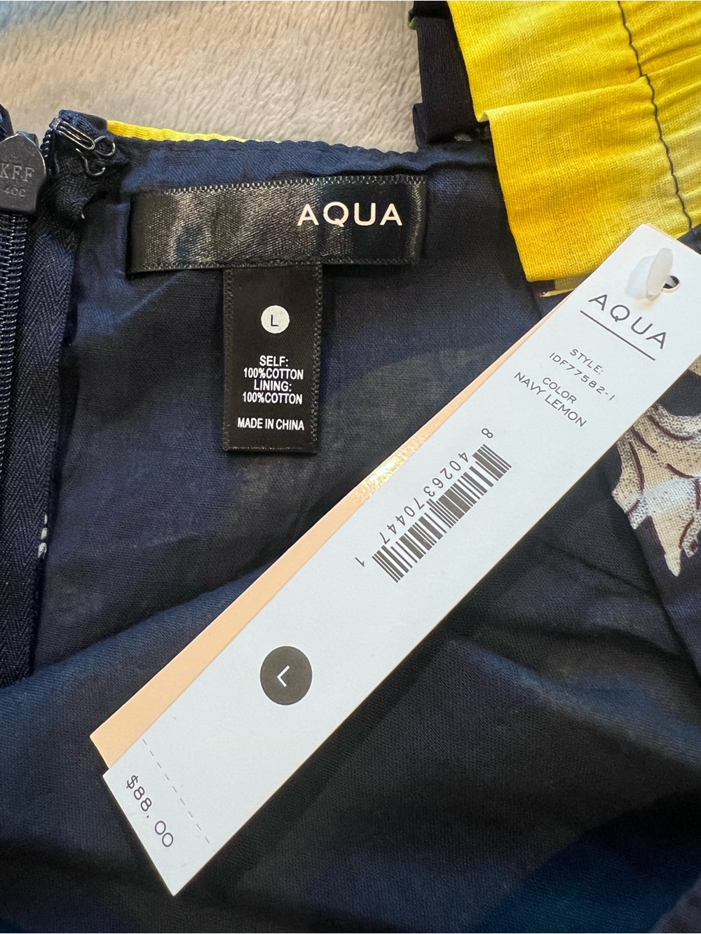 AQUA Navy and Lemon Colorblock Cotton Dress